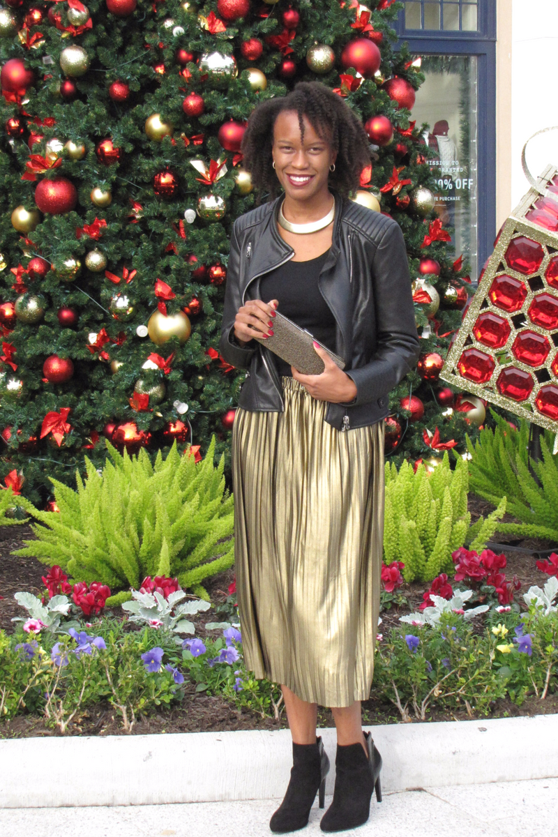 francessca's gold pleated skirt 