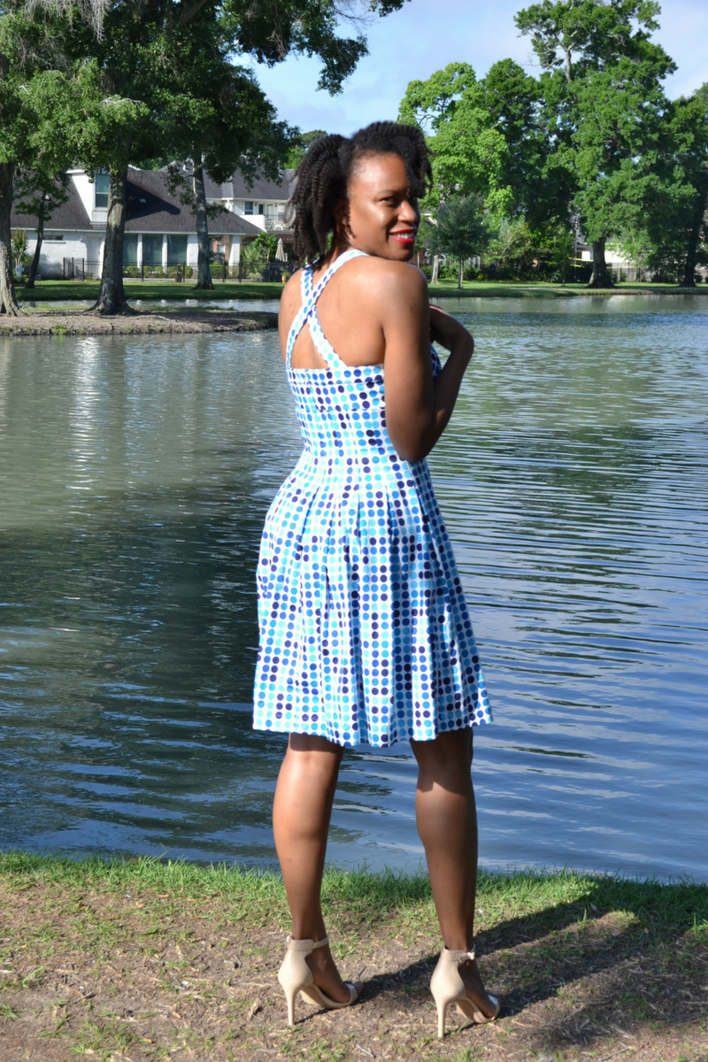 Calvein Klein polka dot dress and dsw nude heels