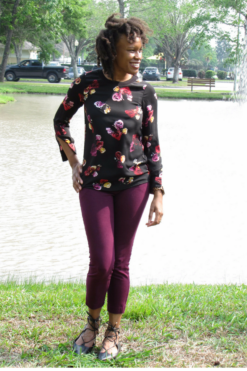 kohl's floral print top and target purple pants