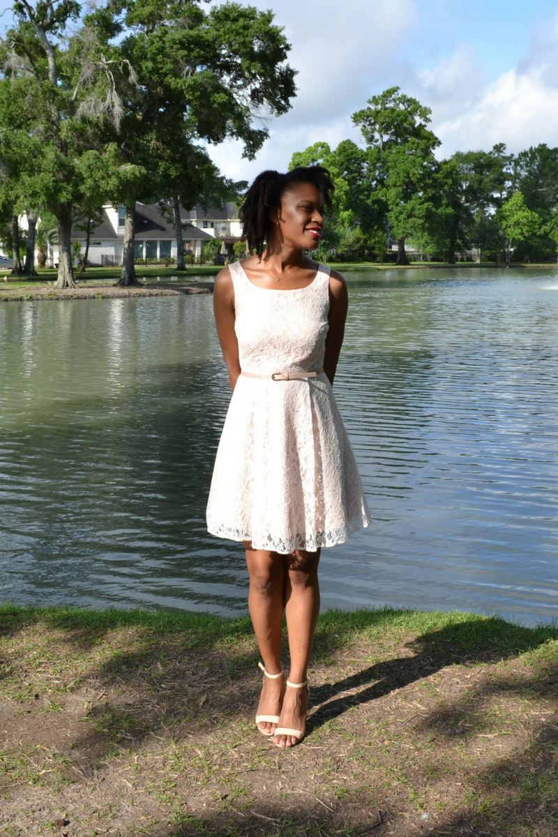 kohl's lace dress and dsw nude heels