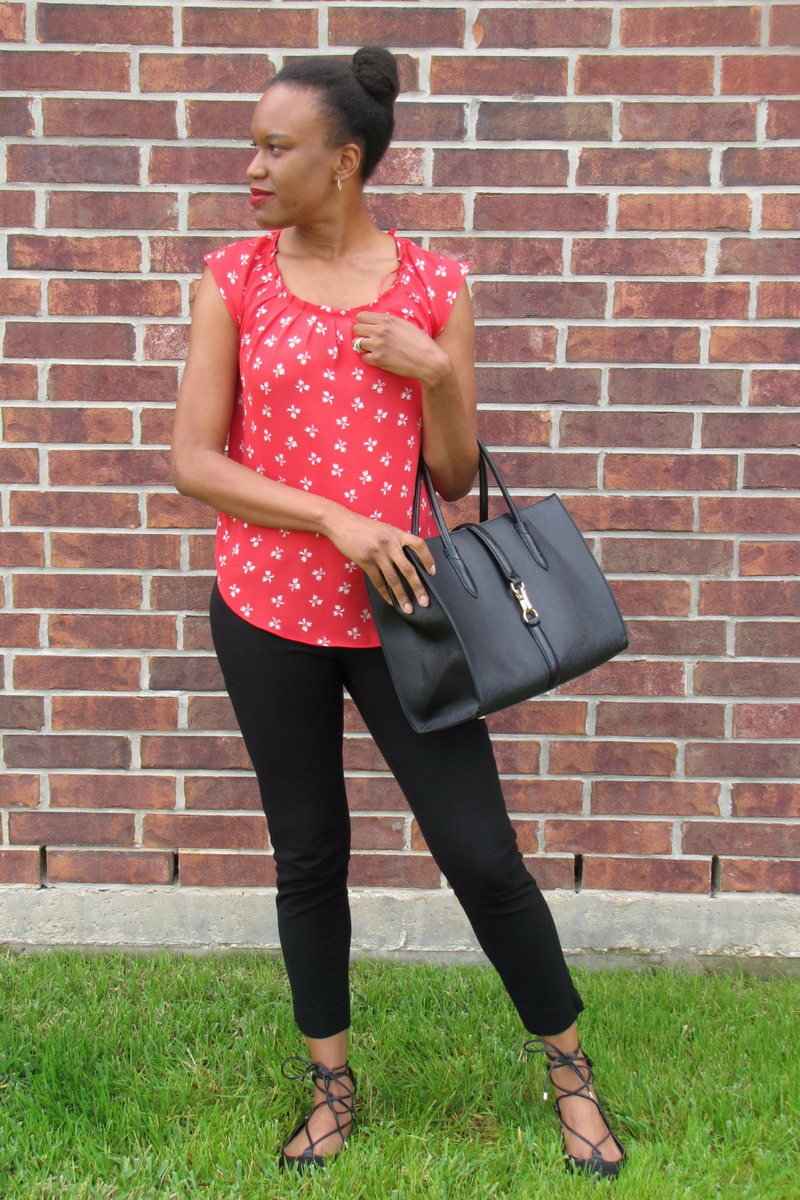 kohl's red top and banana republic black pants