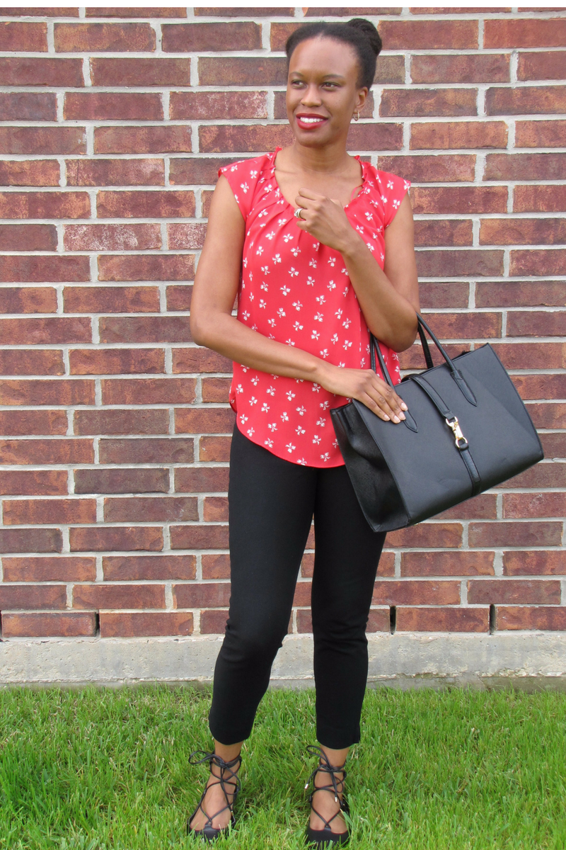 kohl's red top and banana republic black pants