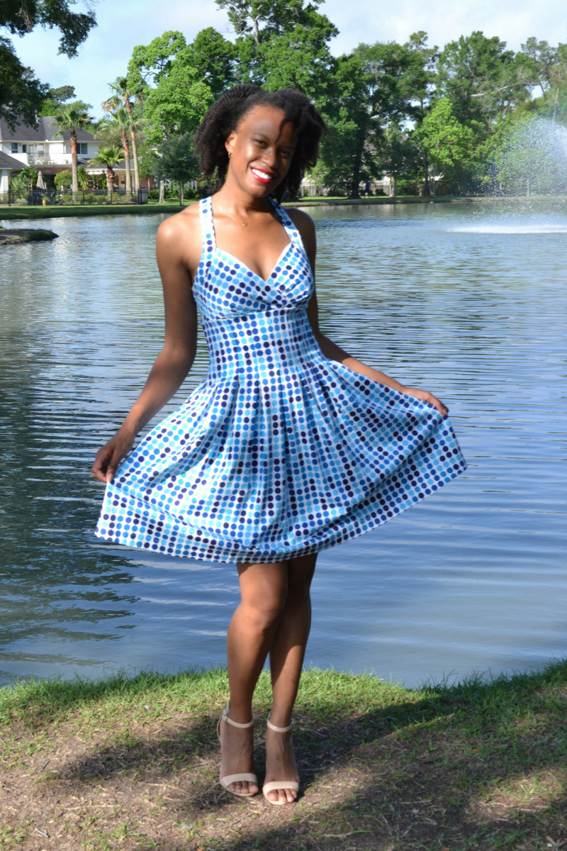 Calvein Klein polkadot dress and dsw nude heels