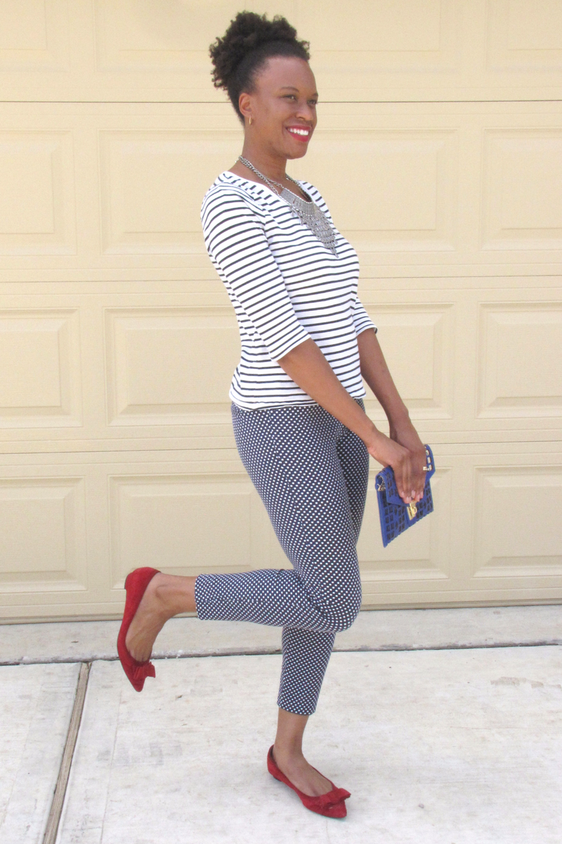 zara stripe top and old navy pants 