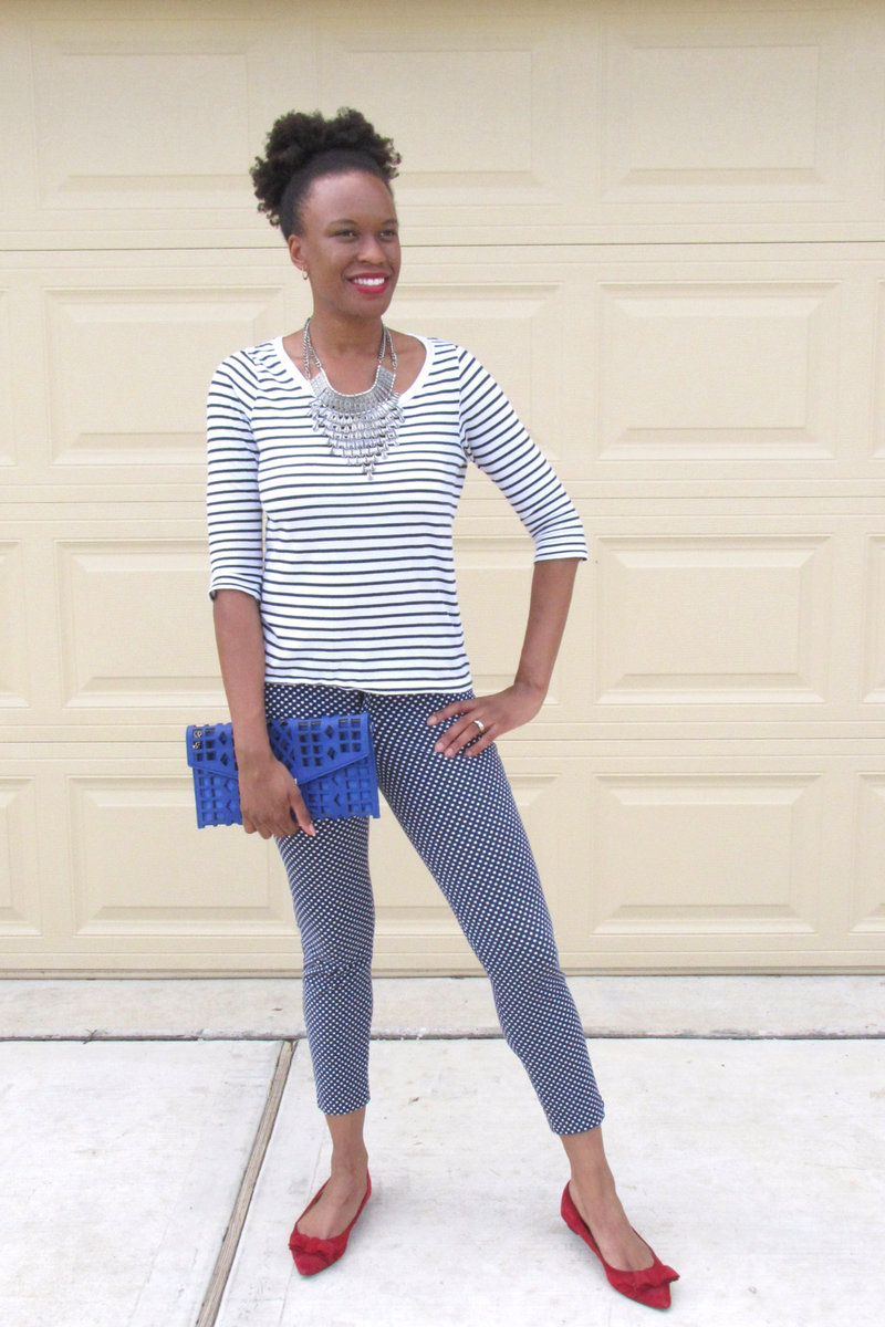 zara stripe top and old navy pants 