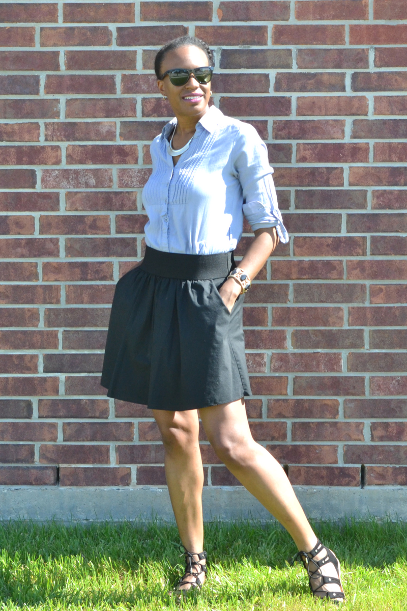 forever 21 chambray shirt and express skirt