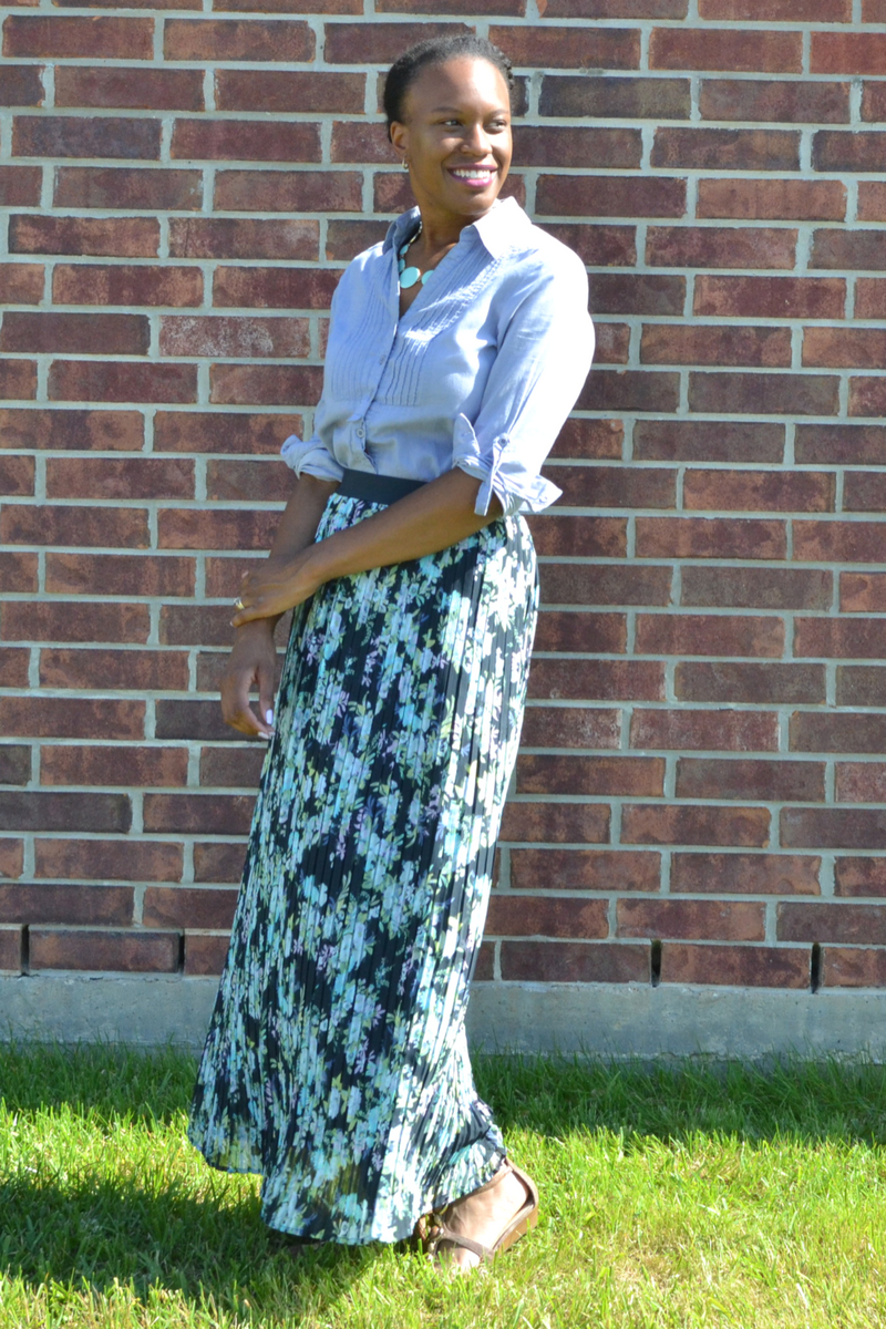 forever 21 chambray shirt and kohl's skirt 