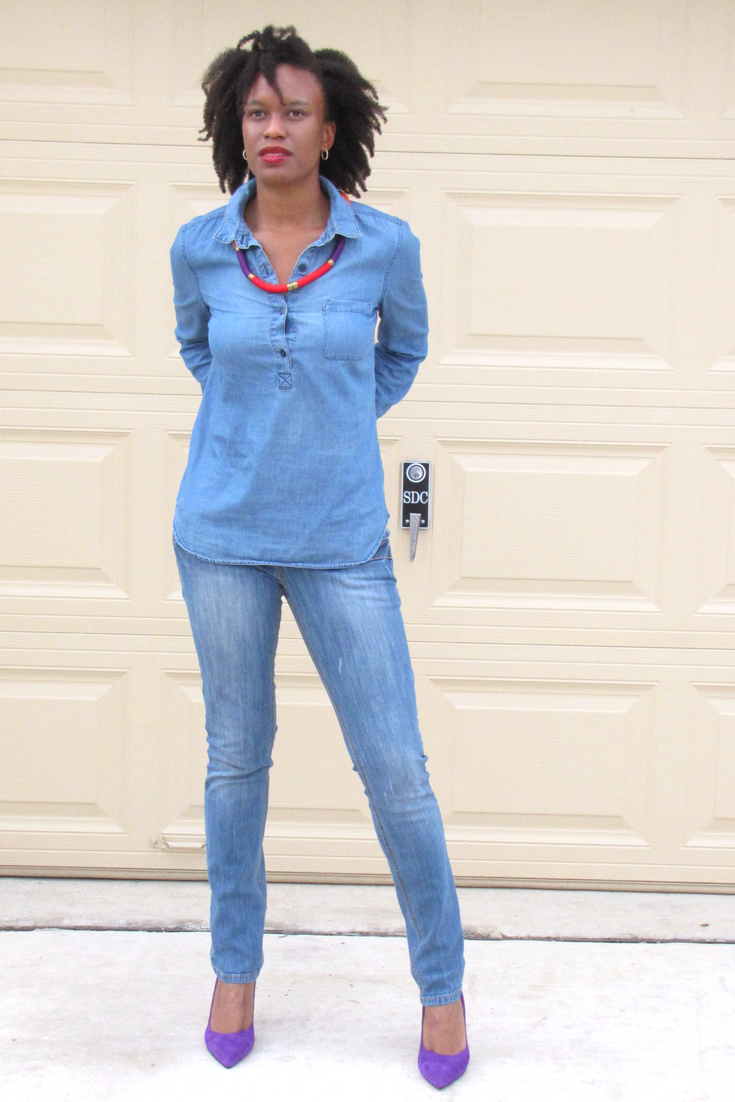 old navy chambray shirt and forever 21 jeans