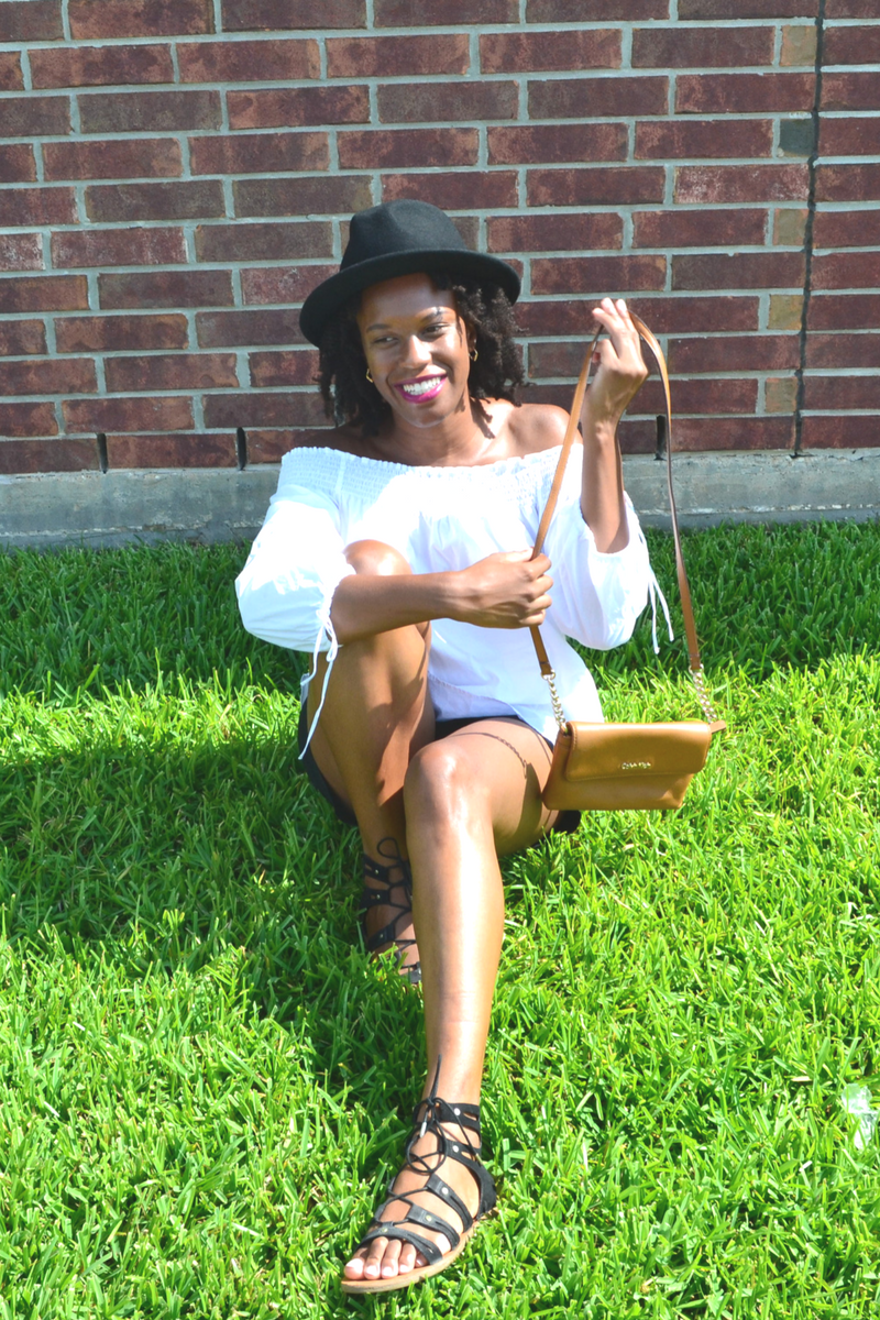 h&m blouse and old navy shorts